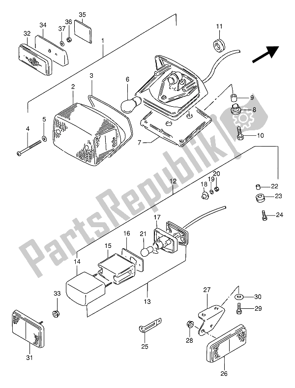 All parts for the Rear Combination Lamp of the Suzuki VS 800 GL Intruder 1992