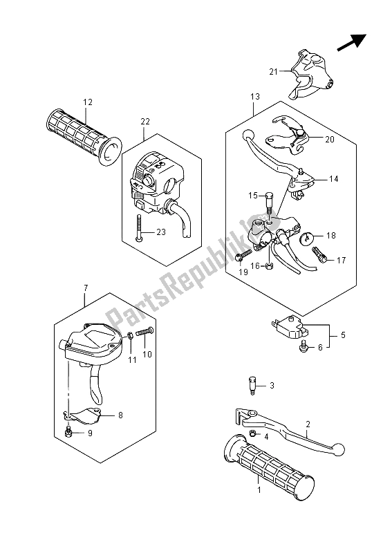 All parts for the Handle Lever of the Suzuki LT A 750 XVZ Kingquad AXI 4X4 2015