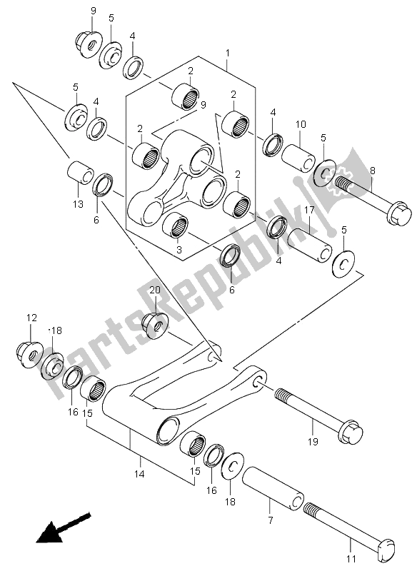 All parts for the Rear Cushion Lever of the Suzuki RM 250 2005