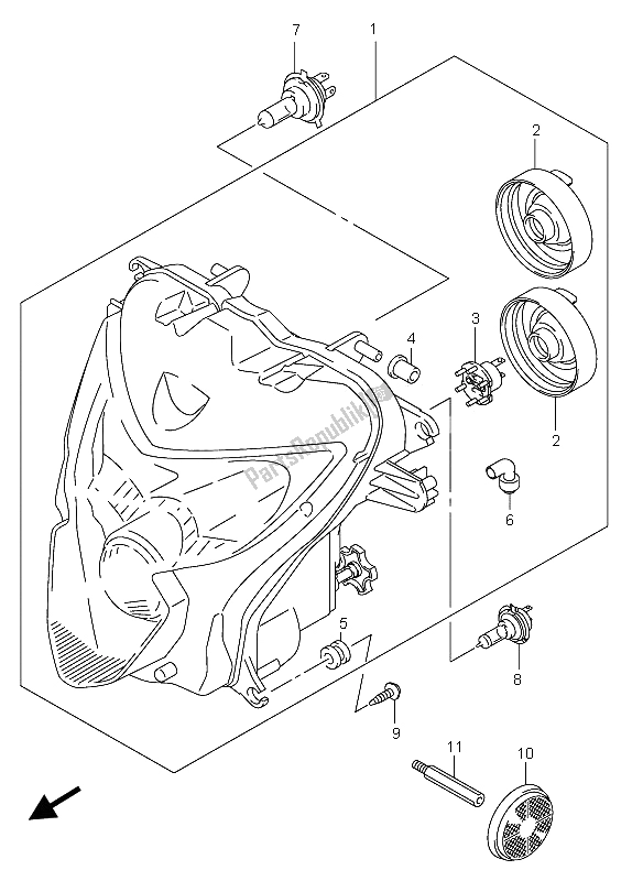 All parts for the Headlamp (e24) of the Suzuki GSX R 600X 2005