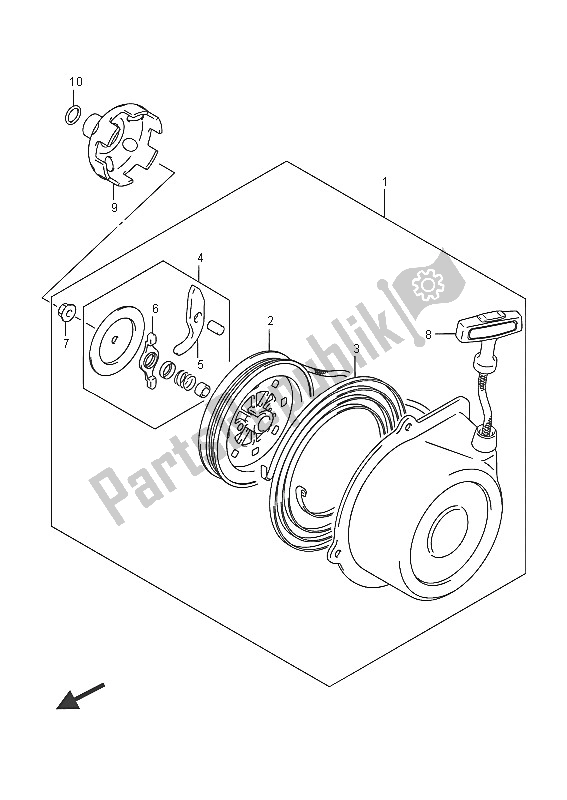 All parts for the Optional (recoil Starter) of the Suzuki LT A 500 XP Kingquad AXI 4X4 2016