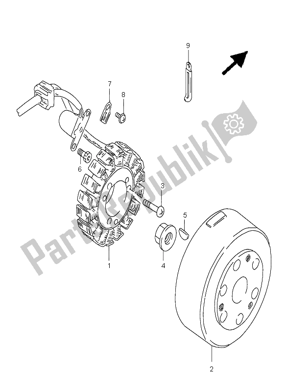 All parts for the Magneto of the Suzuki GZ 250 Marauder 2003