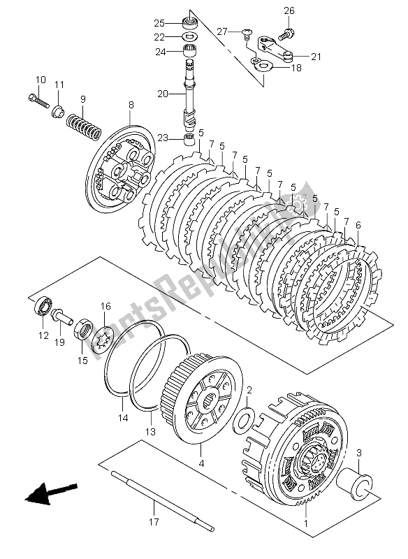 All parts for the Clutch of the Suzuki DR Z 400E 2002