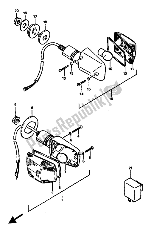 Alle onderdelen voor de Richtingaanwijzerlamp (e1-e6-e24) van de Suzuki GSX R 1100 1986