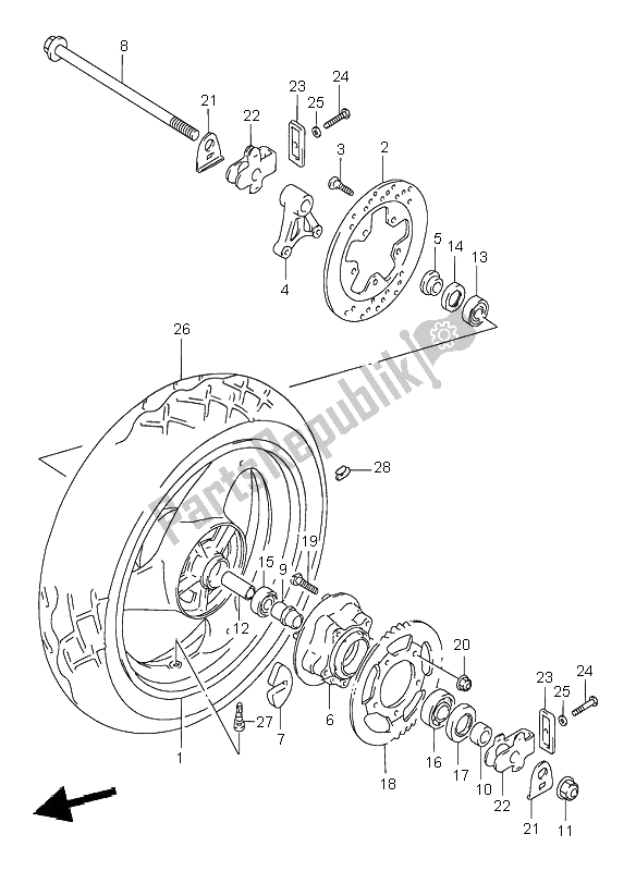 All parts for the Rear Wheel of the Suzuki GSF 600N Bandit 1996