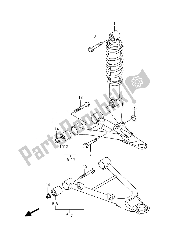 All parts for the Suspension Arm ( Lt-a400f) of the Suzuki LT A 400 FZ Kingquad ASI 4X4 2014