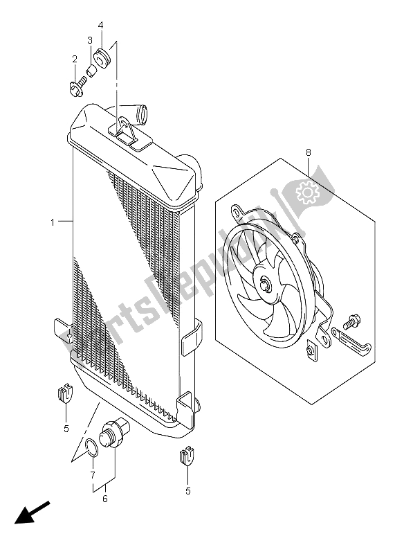 All parts for the Radiator of the Suzuki Burgman AN 400S 2005