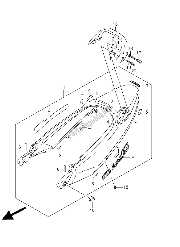 Tutte le parti per il Coprisella Posteriore del Suzuki GSX 1250 FA 2011