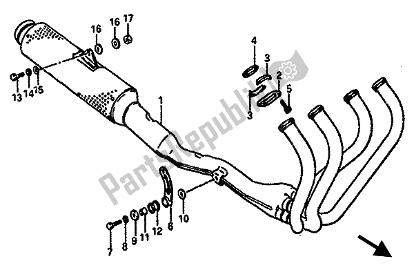 All parts for the Muffler of the Suzuki GSX R 750 1985