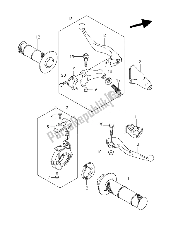 All parts for the Handle Lever of the Suzuki RM 85 SW LW 2010