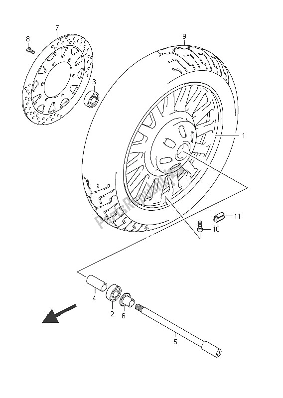 All parts for the Front Wheel (vl800c E24) of the Suzuki C 800 VL Intruder 2011