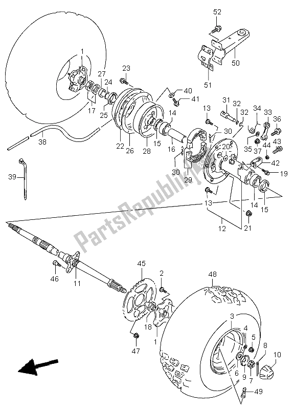 Tutte le parti per il Ruota Posteriore del Suzuki LT F 160 Quadrunner 2003