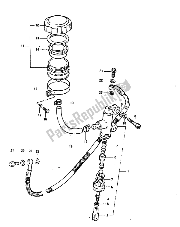 Tutte le parti per il Pompa Freno Posteriore del Suzuki GS 850G 1985