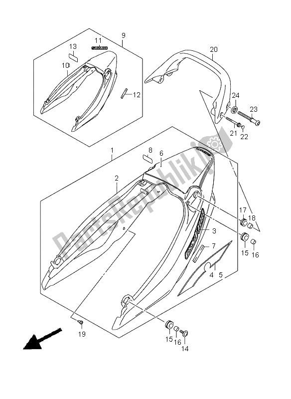 All parts for the Seat Tail Cover of the Suzuki GSX 1400 2005
