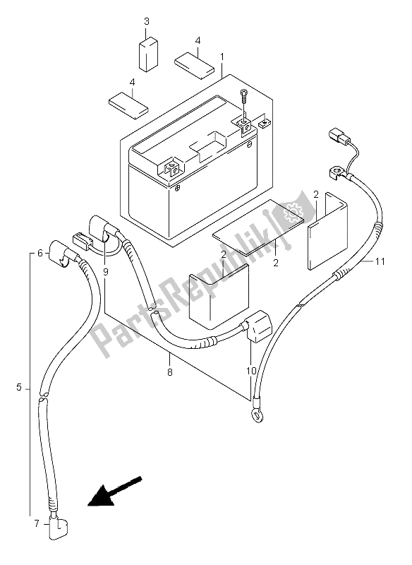 All parts for the Battery of the Suzuki DR Z 400E 2006