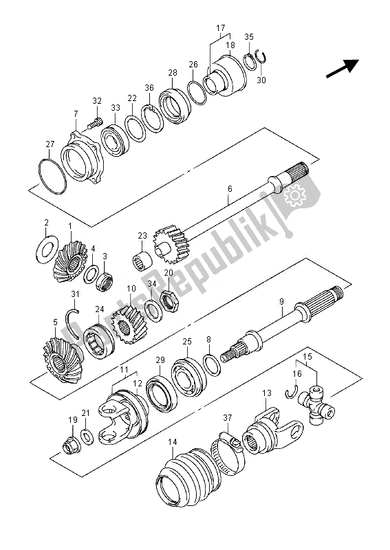 All parts for the Secondary Drive of the Suzuki LT A 500 XPZ Kingquad AXI 4X4 2014