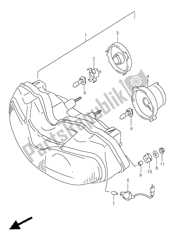 All parts for the Headlamp (e4-e18-e22-e25-e34) of the Suzuki TL 1000S 2000