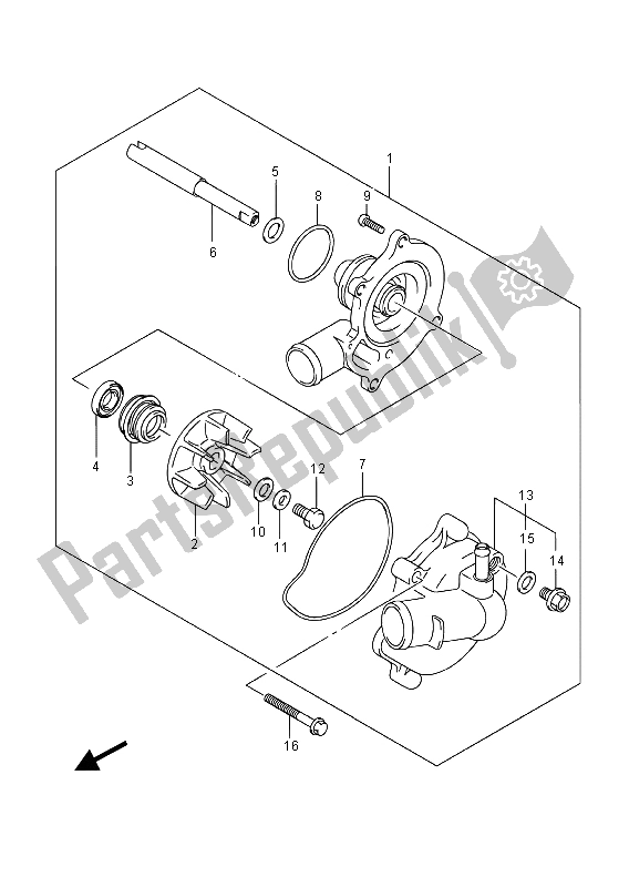 All parts for the Water Pump of the Suzuki GSX R 1000A 2015