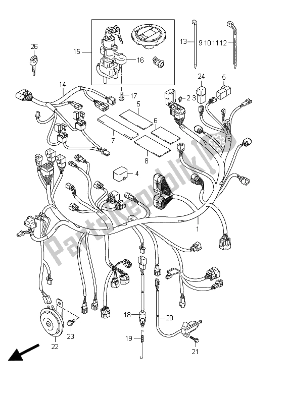 All parts for the Wiring Harness (sfv650ua E21) of the Suzuki SFV 650A Gladius 2011