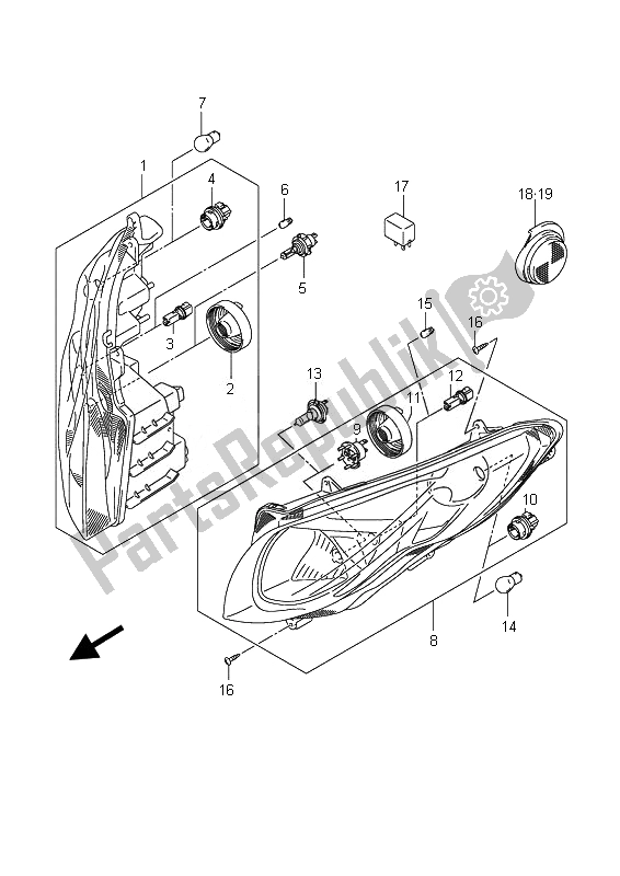 Toutes les pièces pour le Lampe Combinée Avant du Suzuki Burgman AN 400 AZA 2010