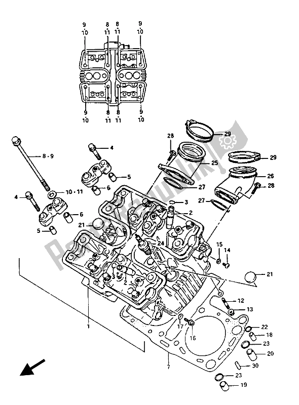 Alle onderdelen voor de Cilinderkop Voor van de Suzuki GV 1400 Gdgcgt 1986