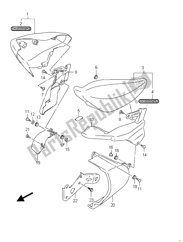 All parts for the Side Cover (vzr1800uf E19) of the Suzuki VZR 1800 NZR M Intruder 2011