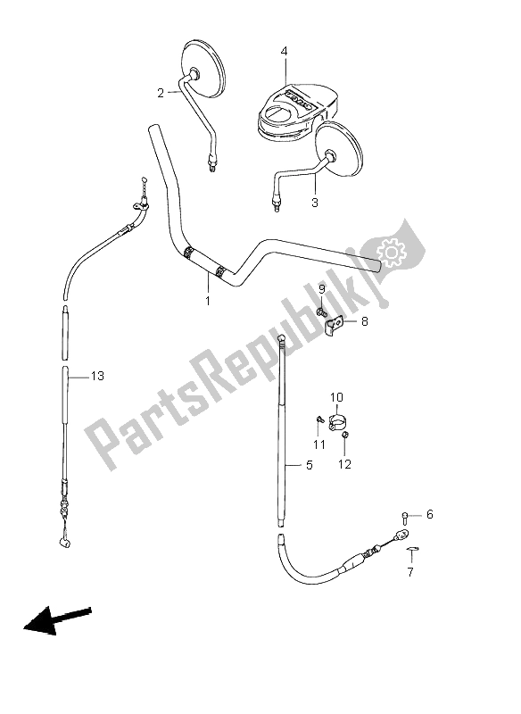 All parts for the Handlebar & Front Cable of the Suzuki GN 125E 1996