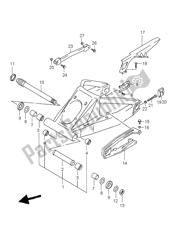 All parts for the Rear Swinging Arm of the Suzuki GSX 1300R Hayabusa 2000