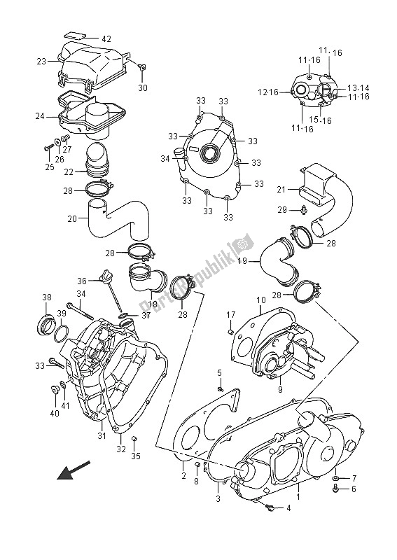 All parts for the Crankcase Cover of the Suzuki LT Z 90 Quadsport 2016