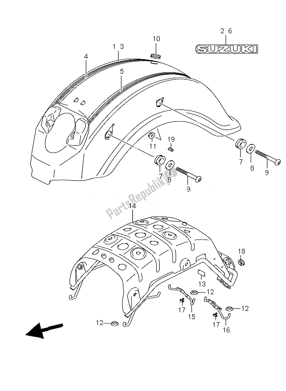 All parts for the Rear Fender of the Suzuki C 800 VL Intruder 2010