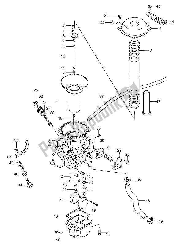 All parts for the Carburetor (rear E18) of the Suzuki VS 800 GL Intruder 1992