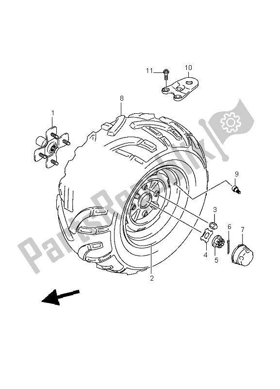 All parts for the Left Rear Wheel of the Suzuki LT A 700X Kingquad 4X4 2006