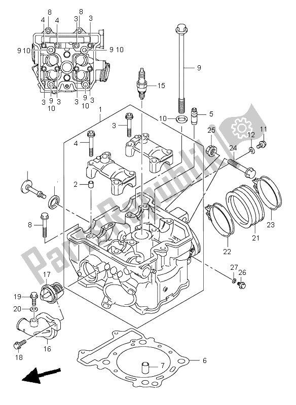 All parts for the Cylinder Head of the Suzuki DR Z 400S 2002
