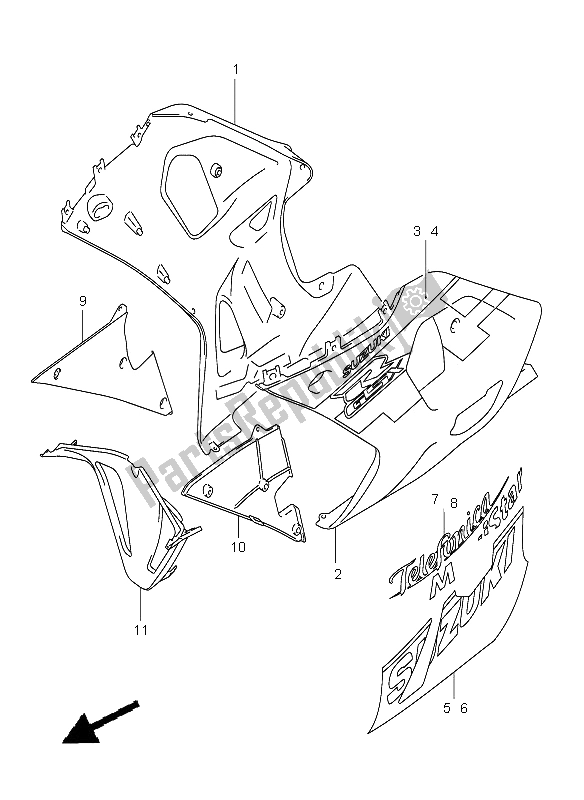 Tutte le parti per il Sotto Cowling (yc2) del Suzuki GSX R 600 2002