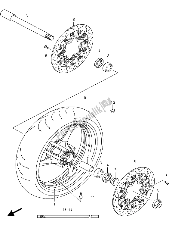 All parts for the Front Wheel of the Suzuki GSX R 750 2015