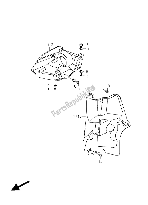 All parts for the Front Lamp Housing of the Suzuki LT A 400F Kingquad 4X4 2009