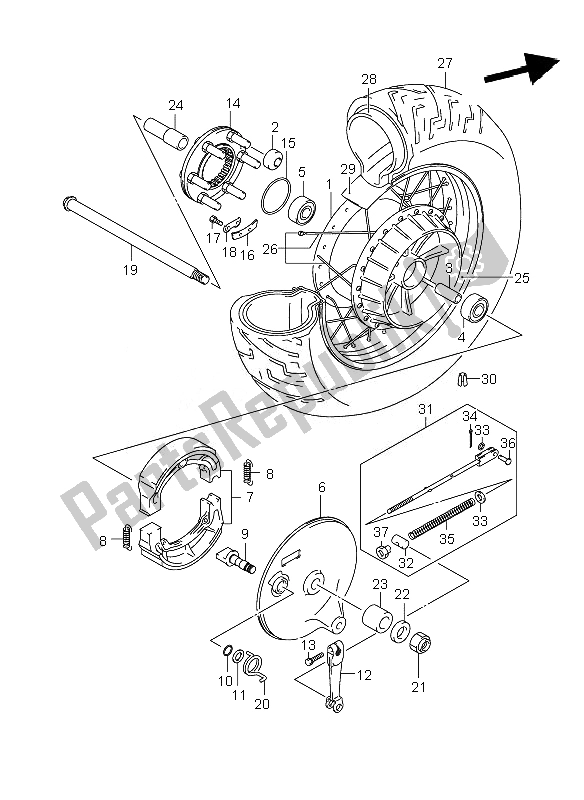 All parts for the Rear Wheel (vl800-ue) of the Suzuki C 800 VL Intruder 2010