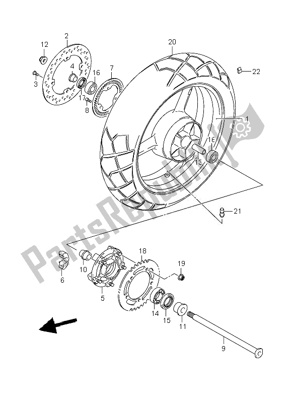 Tutte le parti per il Ruota Posteriore (dl650a-aue) del Suzuki DL 650A V Strom 2010