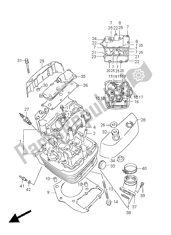Alle onderdelen voor de Cilinderkop (voorzijde) van de Suzuki VS 1400 Intruder 1997