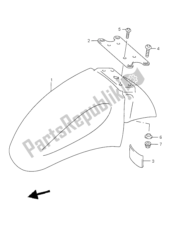 All parts for the Front Fender of the Suzuki GSX 600F 2001