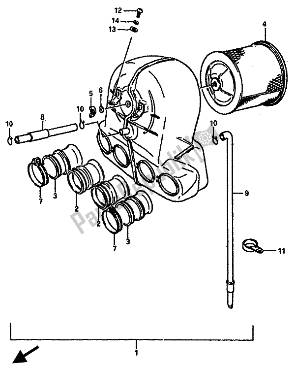 All parts for the Air Cleaner of the Suzuki GSX R 750 1985