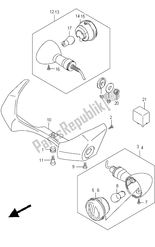 All parts for the Turnsignal Lamp of the Suzuki VZ 1500 Intruder 2009