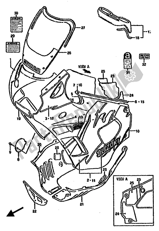 Alle onderdelen voor de Motorkap Lichaam van de Suzuki GSX 750F 1992