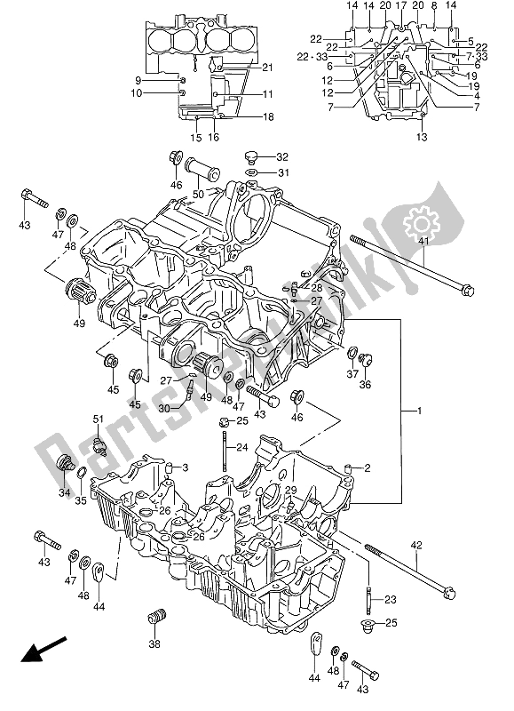 Todas las partes para Caja Del Cigüeñal de Suzuki GSX 600 FUU2 1989