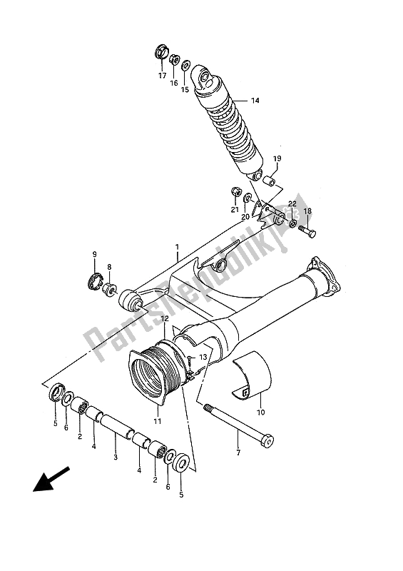 All parts for the Rear Swinging Arm of the Suzuki VS 1400 GLP Intruder 1989