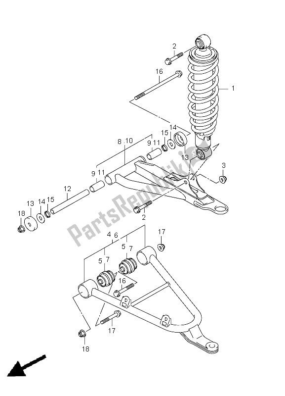 All parts for the Front Suspension Arm of the Suzuki LT A 750 XPZ Kingquad AXI 4X4 2011