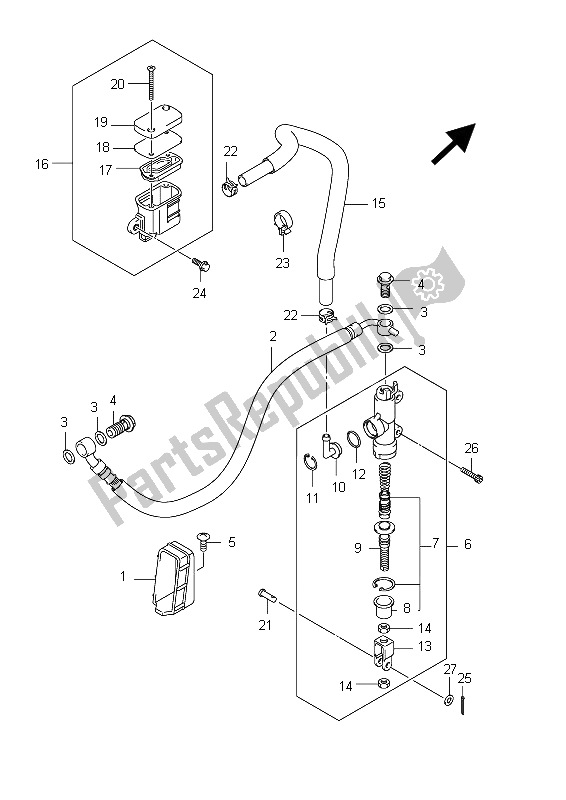 All parts for the Rear Master Cylinder (sfv650 E21) of the Suzuki SFV 650A Gladius 2012