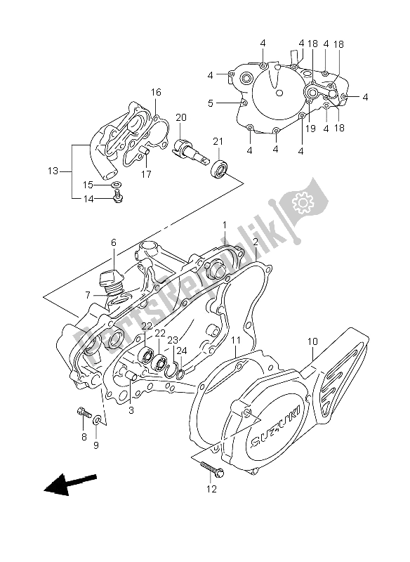 All parts for the Crankcase Cover & Water Pump of the Suzuki RM 85 SW LW 2008