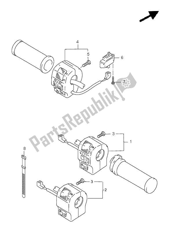 Alle onderdelen voor de Handvat Schakelaar van de Suzuki VS 1400 Intruder 2002