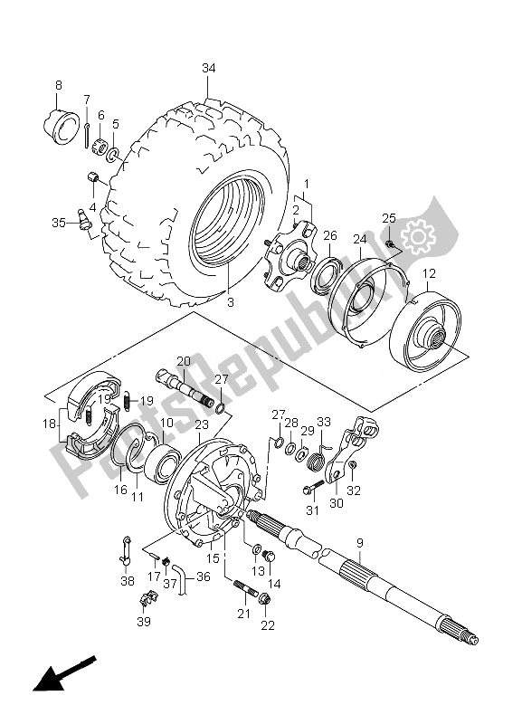 All parts for the Right Rear Wheel of the Suzuki LT F 250 Ozark 2010